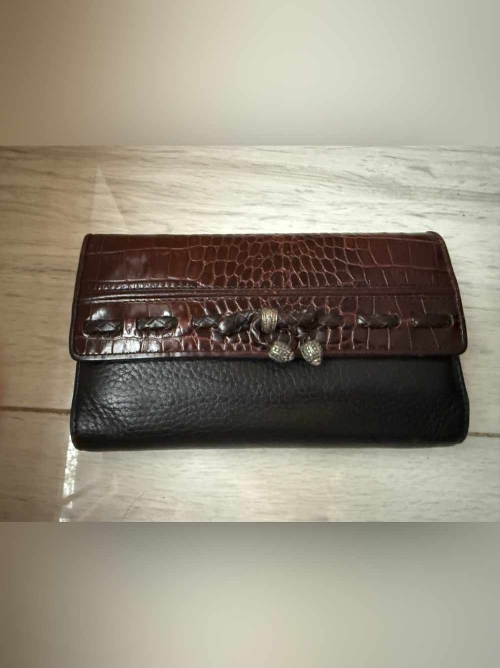 Brighton vintage leather Organizer Wallet Black & Brown western